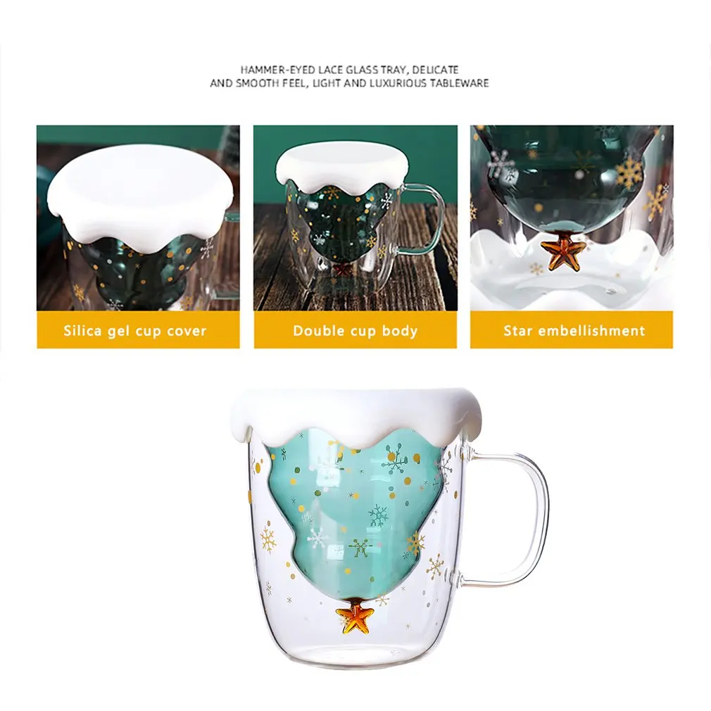 

300ML Double Layered Anti Scald Glass Christmas Tree Starry Sky Coffee Mug Thermal Insulation Breakfast Milk Cup Children's Gift