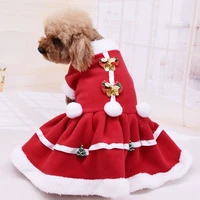dog clothes pet autumn winter warm girls costume red dress puppy warm fleece skirt for christmas dress small dogs costume