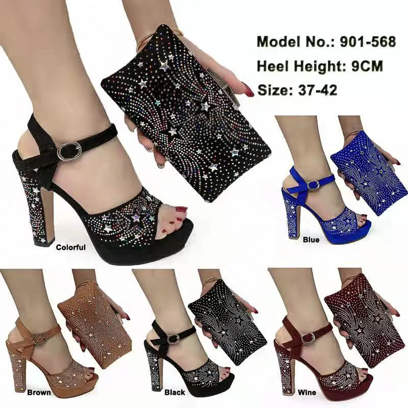New Arrival Italian Design Brown Ladies Shoe with Matching Bag Set 2022 Nigerian Shoes and Bag Set for Wedding Sandal with Purse
