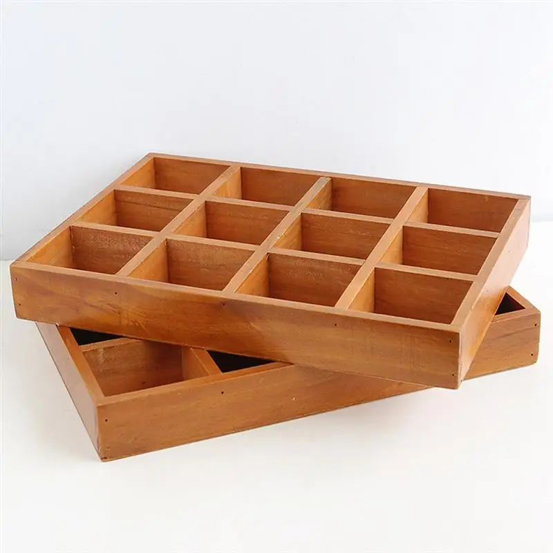 

12-Grid Vintage Wooden Storage Divider Box Drawer Desk Organizer Tray Holder Wooden Drawer Organizer for Crafts Plants Jewelry