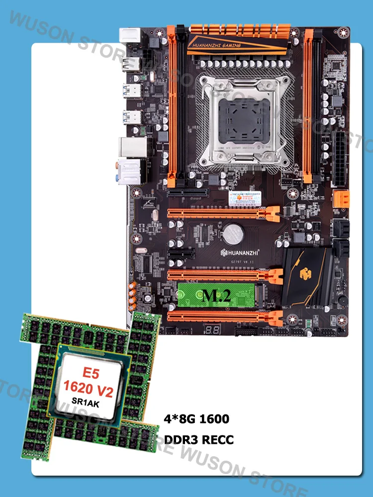 

Famous brand HUANANZHI deluxe X79 motherboard with M.2 SSD slot CPU Intel Xeon E5 1620 V2 SR1AR 3.7GHz RAM 32G(4*8G) REG ECC