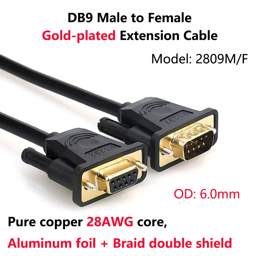 

DB9 Male to Female Gold-plated Extension Cable Pure Copper Line RS232 9 Pin Serial Connector Wire COM Core with Double Shield