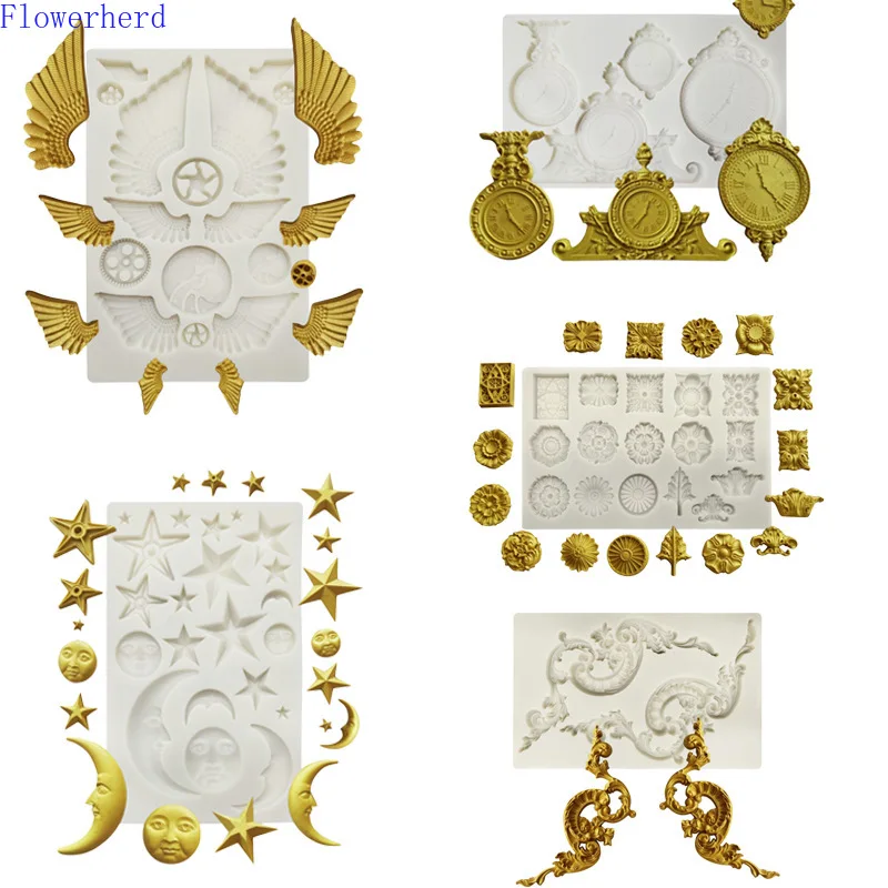 Механическая силиконовая форма в виде крыльев шестерни звезда луна помадка для