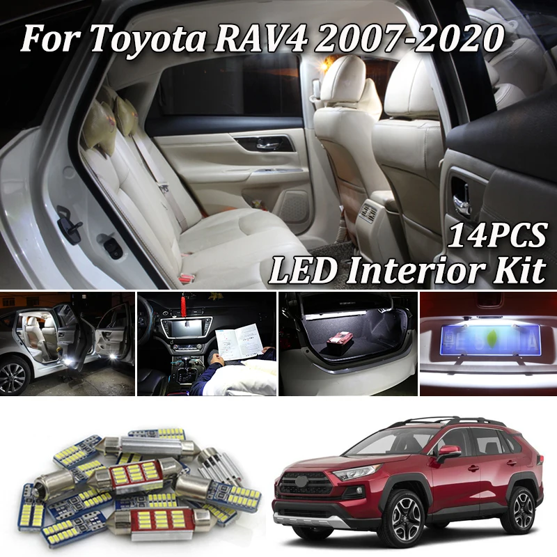 14 шт. Canbus Белый светодиодный комплект ламп салона автомобиля для Toyota Rav4 тойота рав 4 2007- led интерьер автомобиля свет