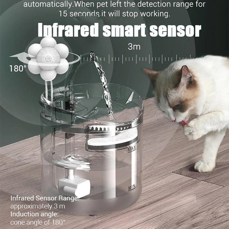 2L Intelligent Cat Water Fountain With Faucet Dog Dispenser Transparent Drinker Pet Drinking Filters Feeder Motion Sensor | Дом и сад