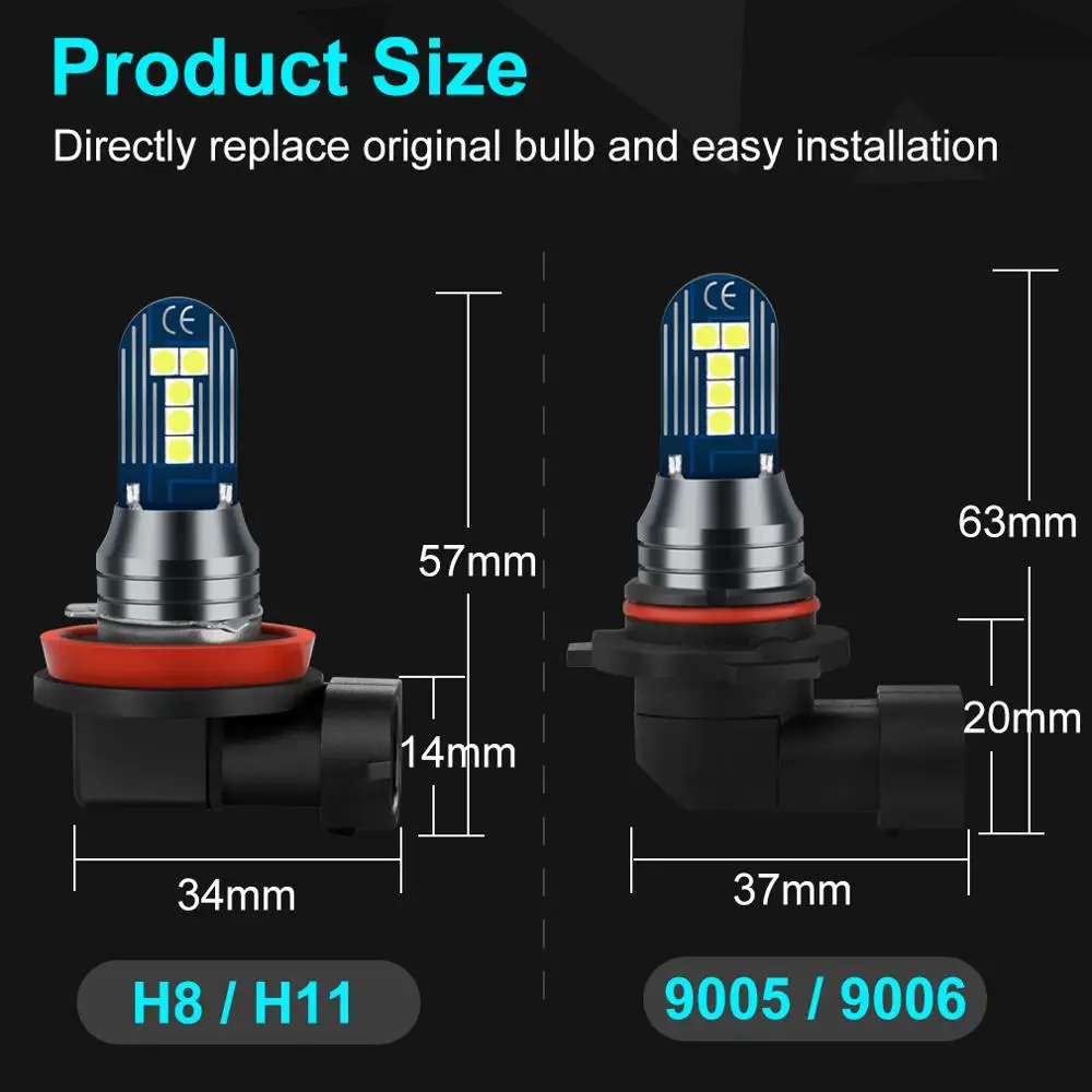 2x H11 LED Fog Light Bulbs H8 H9 9005 9006 HB3 HB4 Nebbia Lamp 3030 CSP 6000k White 12V For Car Driving Running Auto | Автомобили и