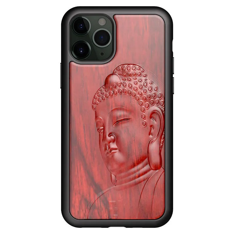 

3D Carved Buddha Wood Phone Case for iPhone 13 12 11 Pro 13 Mini max 6 6s 7 8 Plus X XR XS Max SE 2020 Relief Wooden Back Coques