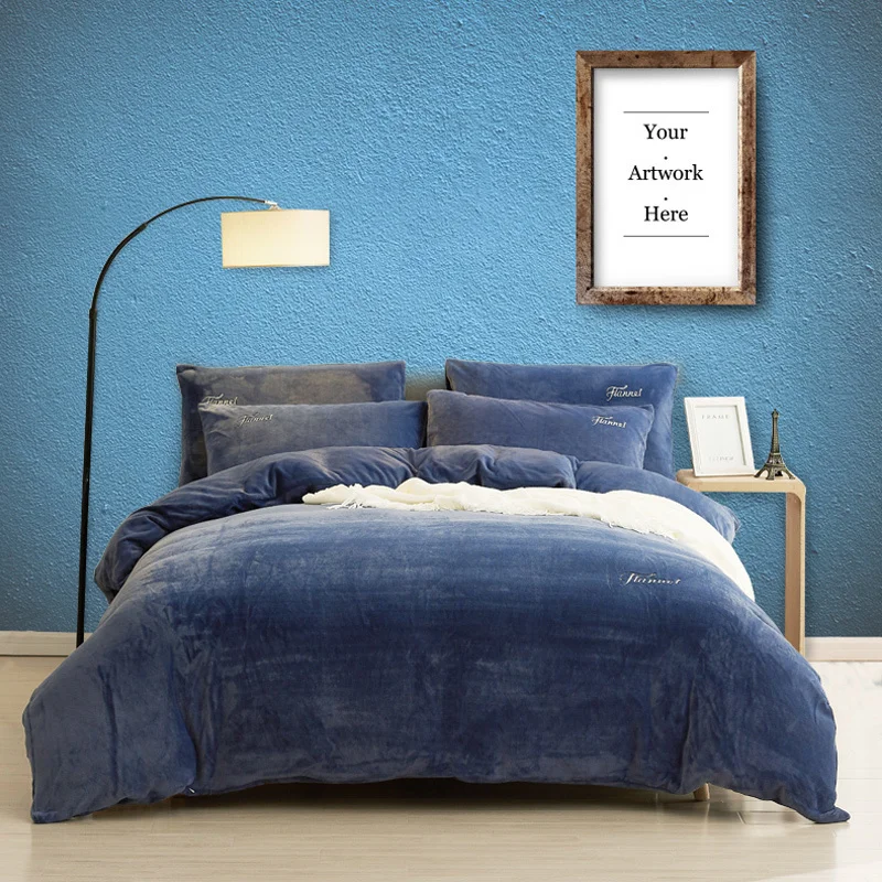 Set - Tibetan Blue Фланелевая ткань, четыре бумажных набора, утепленное, сезонное, плюшевое, двустороннее пуховое одеяло, Коралловое одеяло, постельные принадлежности - Цвет: Set - Tibetan Blue