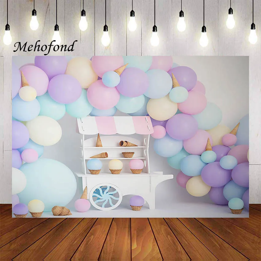 

Mehofond Photography Background Ice Cream Cart Balloon Baby Shower Girl Birthday Party Portrait Decor Backdrop Photo Studio Prop
