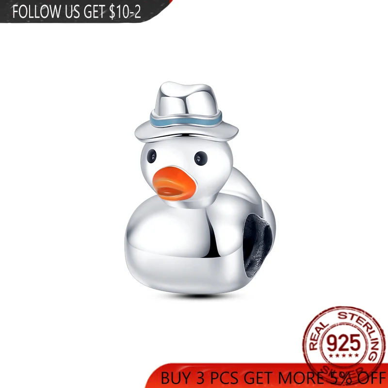 

NEW Silver Color Cute Gentleman Yellow-Billed Duck Beads Charms Fit Original 3mm Bracelet&Bangle Making DIY Women Jewelry