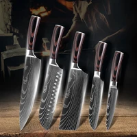 new damascus stainless steel kitchen knife set 5pcs high quality sharp japanese chef cleaver meat wood handle cooking knives