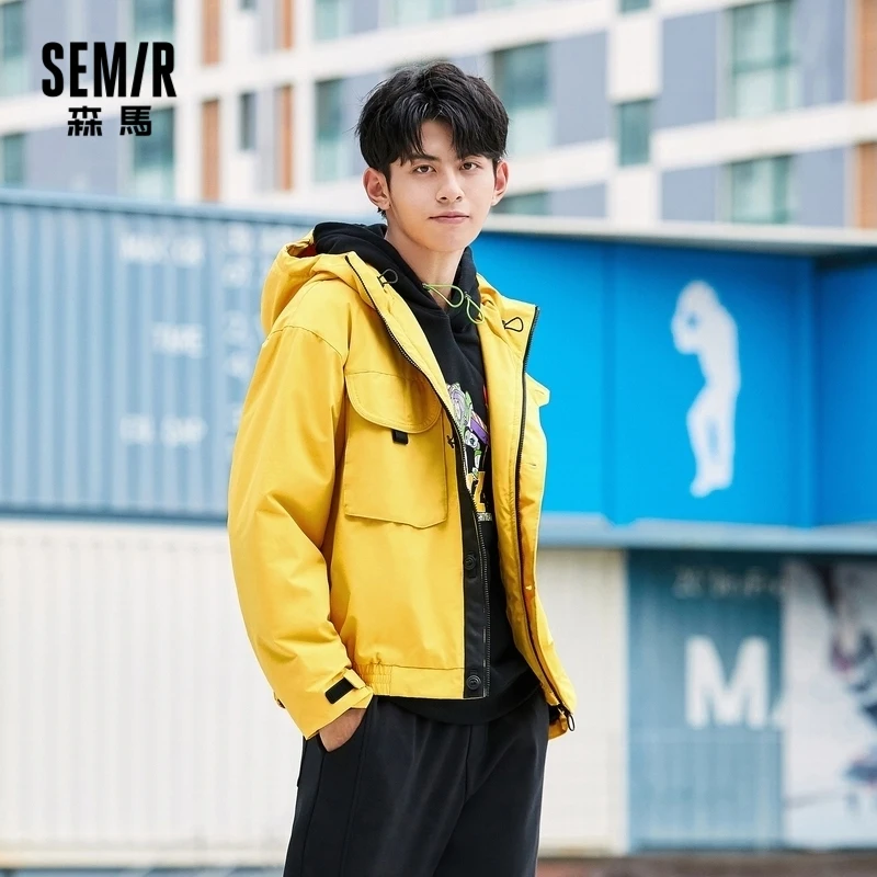 

SEMIR Jacket Men Winter New Loose Hooded Cotton Undefined Uniform Man Casual Patch Coat
