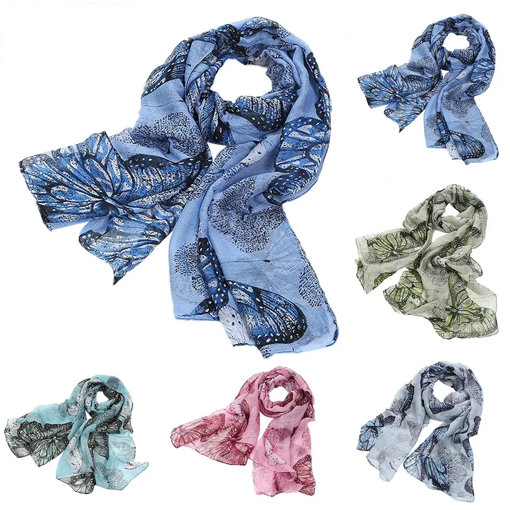 Женский шелковый шарф SAGACE шифоновый с принтом бабочек милый рисунком 2020|Женские