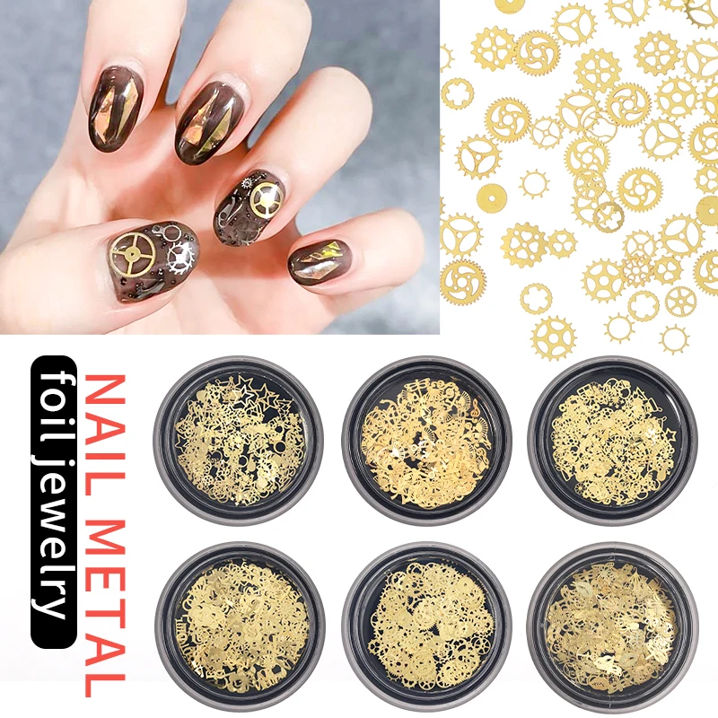 

A Box of Nail Art Mixed Hollow Metal Pieces Time Gear Christmas Ultra-thin Decoration Accessories Gift Nail Art Decoration Tools