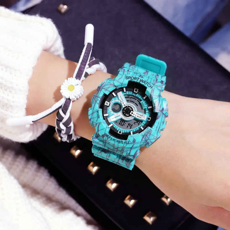 

Ins Harajuku Style Fashion Big Dial Multi-function Waterproof Sports Fresh And Versatile Double Display Men's And Women's Watch