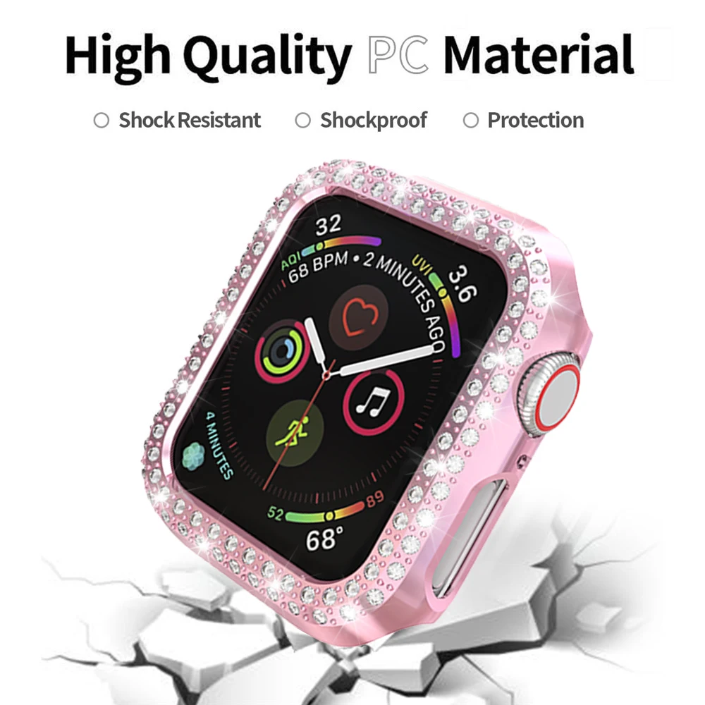 Роскошный Алмазный женский защитный чехол из поликарбоната для Apple Watch серии 6 5 4 3