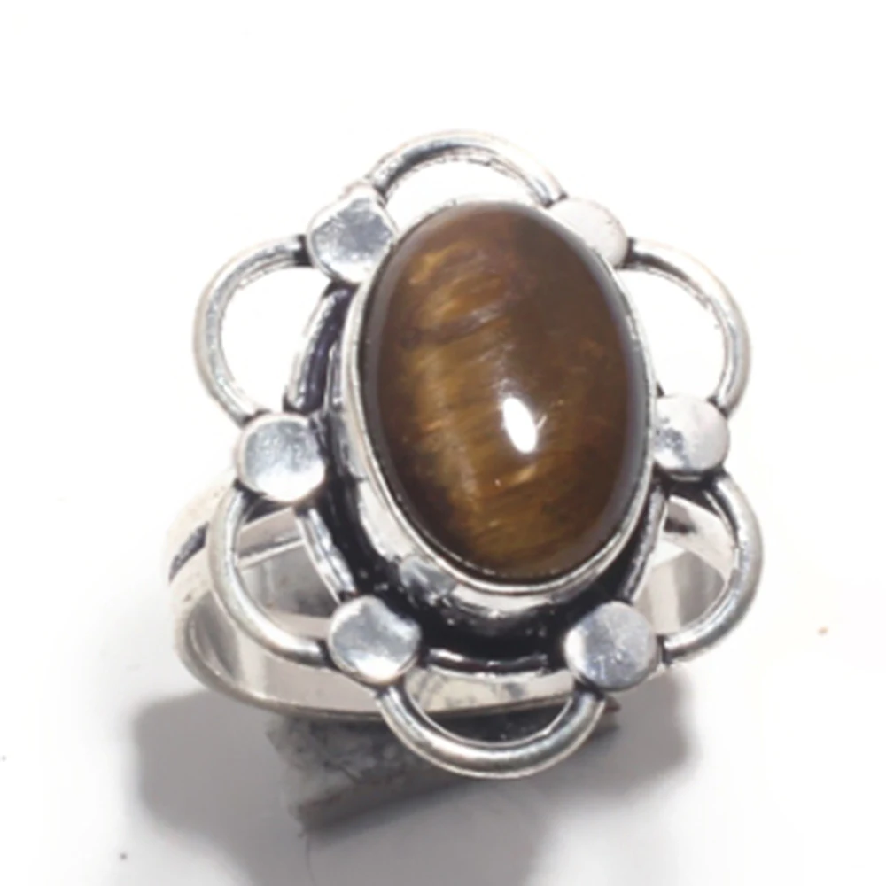 

Genuine Tiger Eye Ring Silver Overlay over Copper, Hand Made Women Jewelry gift , USA Size : 8.5, R6777