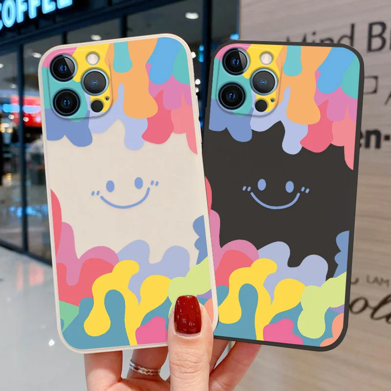 

Summer Ice Cream Smile Face Phone Case for Iphone 13 12 11 PRO Mini 7 8 Plus X Xs Max Xr SE 2020 Square Liquid Silicone Cover
