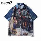 OSCN7 Повседневная рубашка с коротким рукавом и принтом для мужчин, уличная 2022, Гавайский пляж, большие размеры, женская мода, рубашки для мужчин, 3449