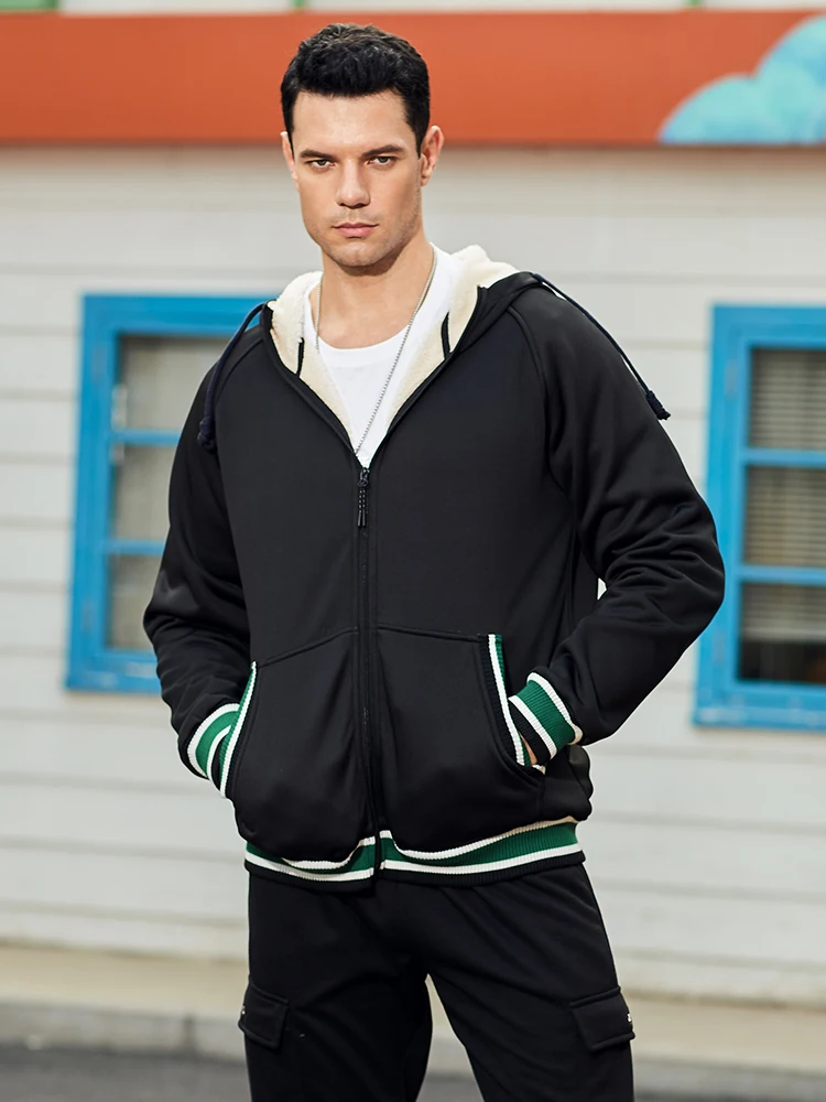 Covrlge Autumn Winter Sports Men's Letter Color-blocking Parka Plus Velvet Zipper Cardigan Hooded Coat Male Streetwear MWM121