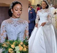 new crystal satin wedding dresses sleeves vestidos mariee 2021 african country garden bridal gowns gorgeous lace applique