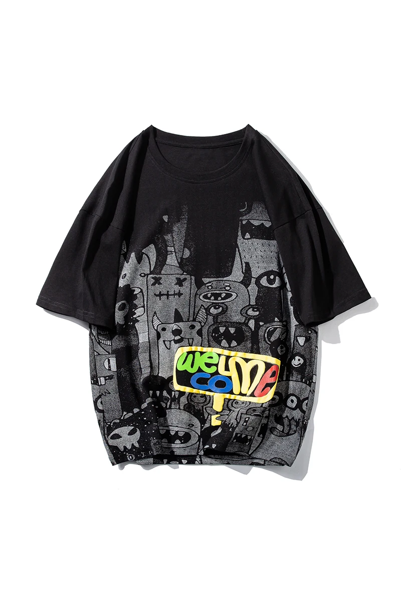 

Pure Cotton T-shirt Men's Short-sleeved Tide Brand Trend Ins Summer New Half-sleeved T-shirt Loose Cartoon Student Clothes