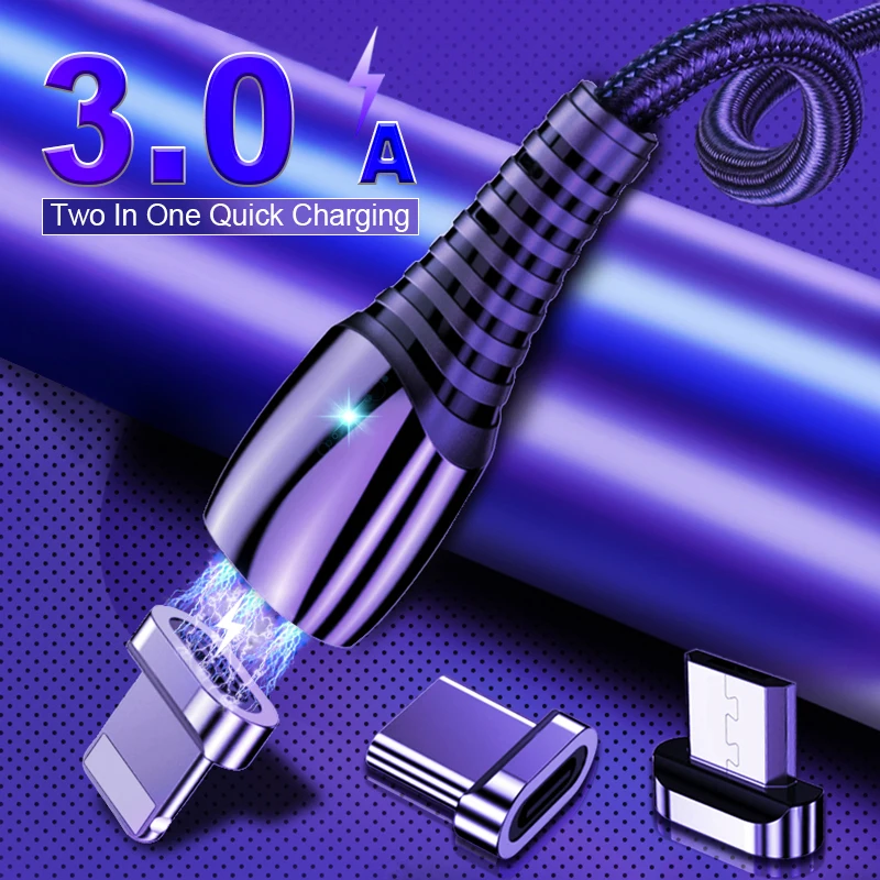 3а Магнитный Micro USB кабель Type C Быстрая зарядка для Xiaomi iPhone Samsung передачи данных