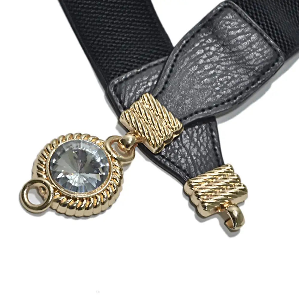 

Fashion Good flexibility Round Rhinestone Elastic Waistband Women Dress Decor Waist Belt Strap