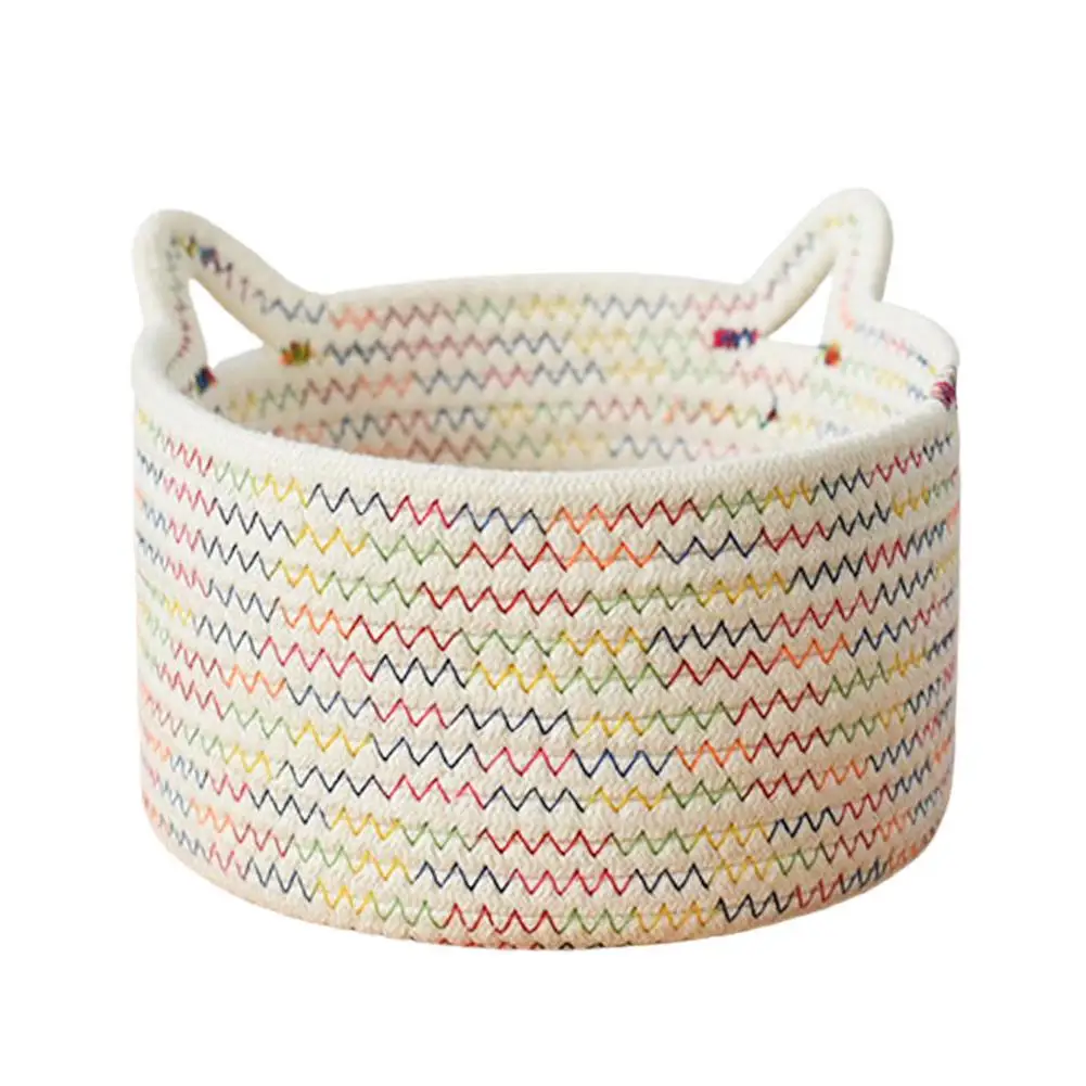 

Hand-Woven Laundry Baskets Cat Ears Children's Toy Boxes Desktop Storage Bags Sturdy Versatile For Closets Living Rooms Baby