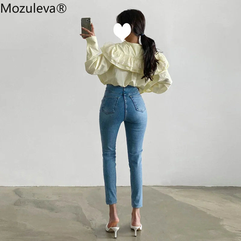 Осенние винтажные однобортные женские джинсовые капри из денима с высокой