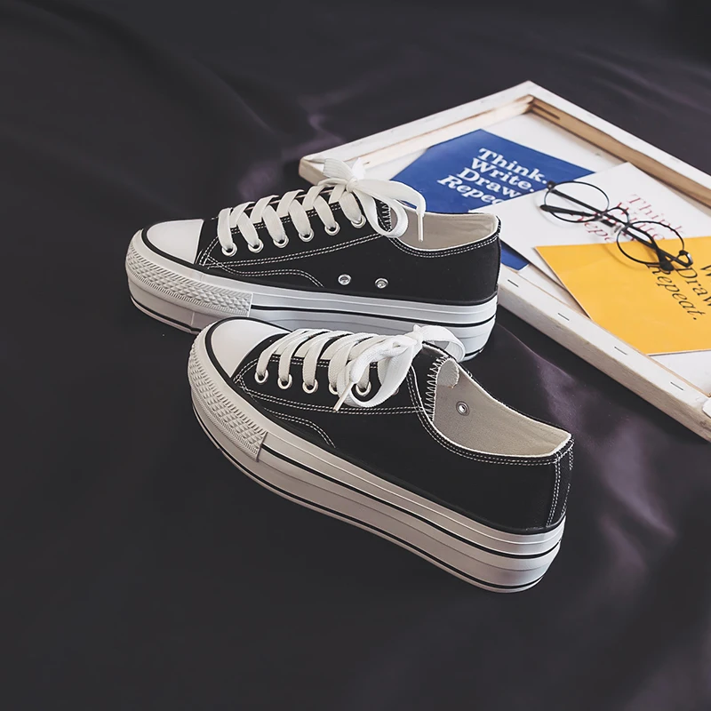 

High rise canvas shoes women 2021 new Korean shoes women's basic thick soled cloth shoes autumn little white shoes fashion