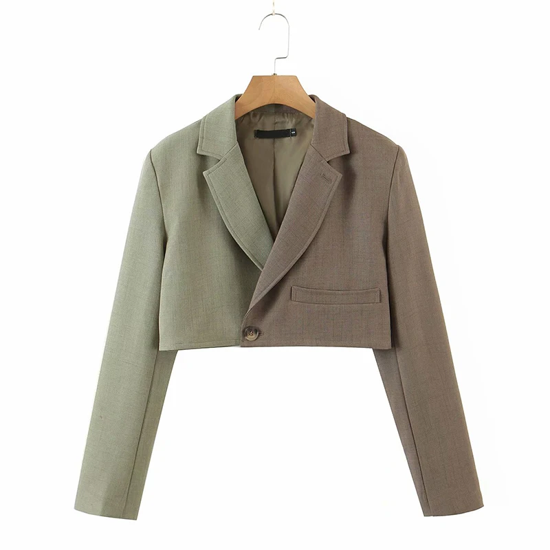 

Женский укороченный Блейзер на одной пуговице, в стиле пэчворк, осенний, 2021