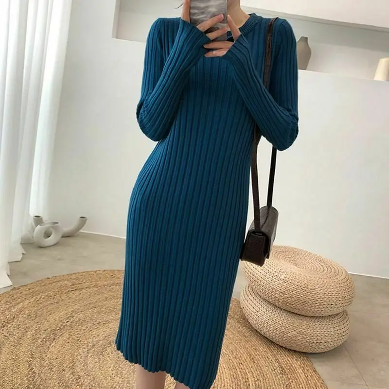 

Elegant 2Pieces Women Knitted Dress Slim Long Sleeve Sweater Dress Autumn Winter