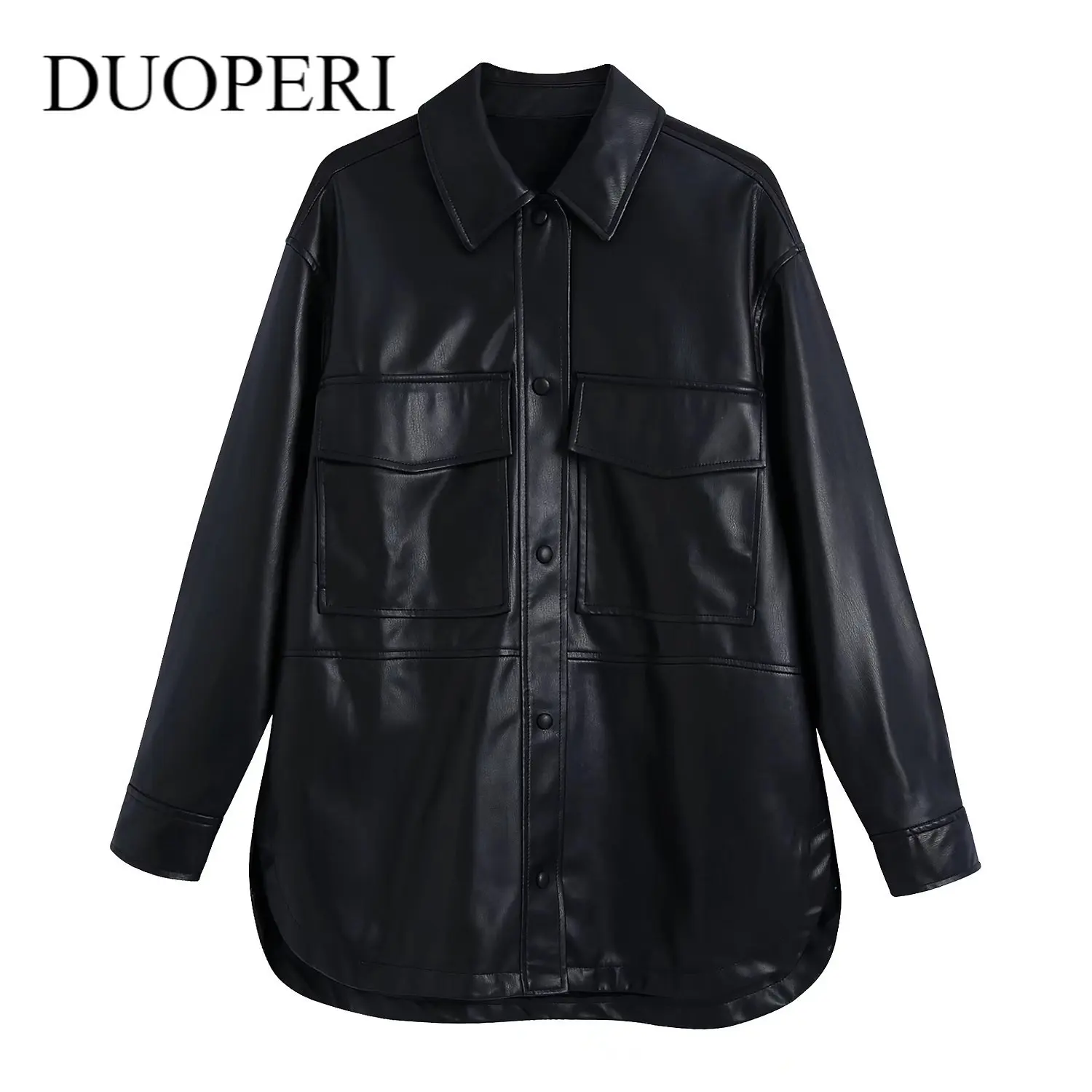 

Куртка DUOPERI женская из искусственной кожи, модный винтажный однобортный пиджак с длинными рукавами, воротник с лацканами, шикарный Дамский ...