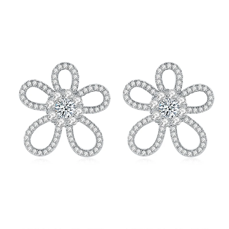 

Fine Fashion Silver Plated Gold Jewelry Flower Shape Moissanite Stud Earring Women Earrings Romantic Gift