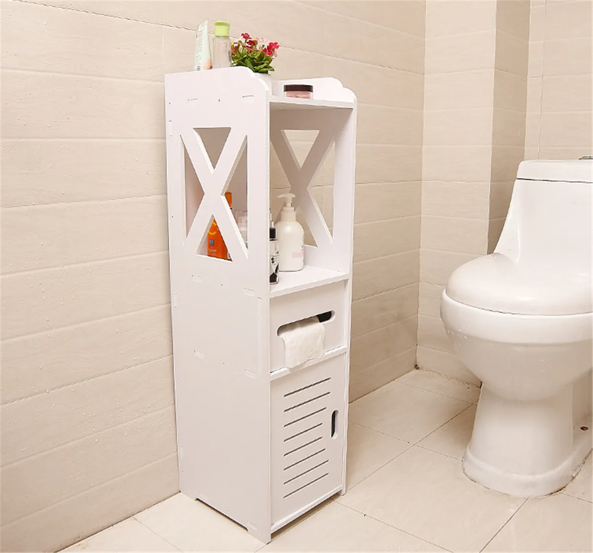 

Bathroom Cabinet Waterproof Floor Mounted Storage Shelf Toilet Side Cabinet Anti-corrosion Rack Standing Organizer for Home