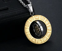 fashion jewelry rotatable zodiac nine palace gossip pendant necklace for men punk accessories stainless steel men chain