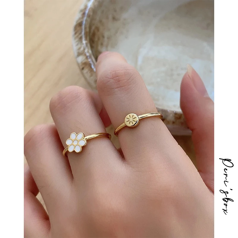 

Peri'sbox 2 Designs Pretty 925 Sterling Silver White Enamel Small Cute Flower Ring Set for Women Real Silver Jewelry Gifts