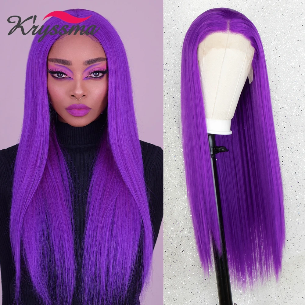 Kryssma Purple Long Straight Wig Glueless 613 Blonde Synthetic Lace Front Wig Heat Resistant Wigs for Black Women Cosplay Wig