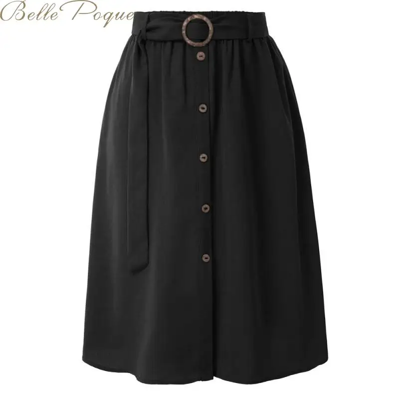 Belle poque, однотонные, с карманами, трапециевидные, повседневные, женские, с поясом, трендовые, женские юбки с поясом,, высокая талия, миди юбки для женщин