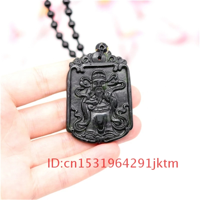 

Carved Jewelry God Natural Accessories Obsidian Green Gifts Chinese Pendant Necklace Amulet of for Black Charm Jade fortune Men