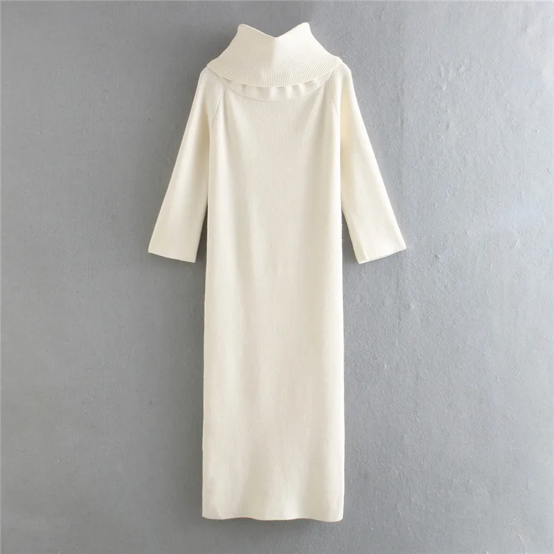 

BLSQR Sexy knitted Ankle-Length Dress Long Sleeve Slash Neck Solid Spring 2021 Elegant Party Dress