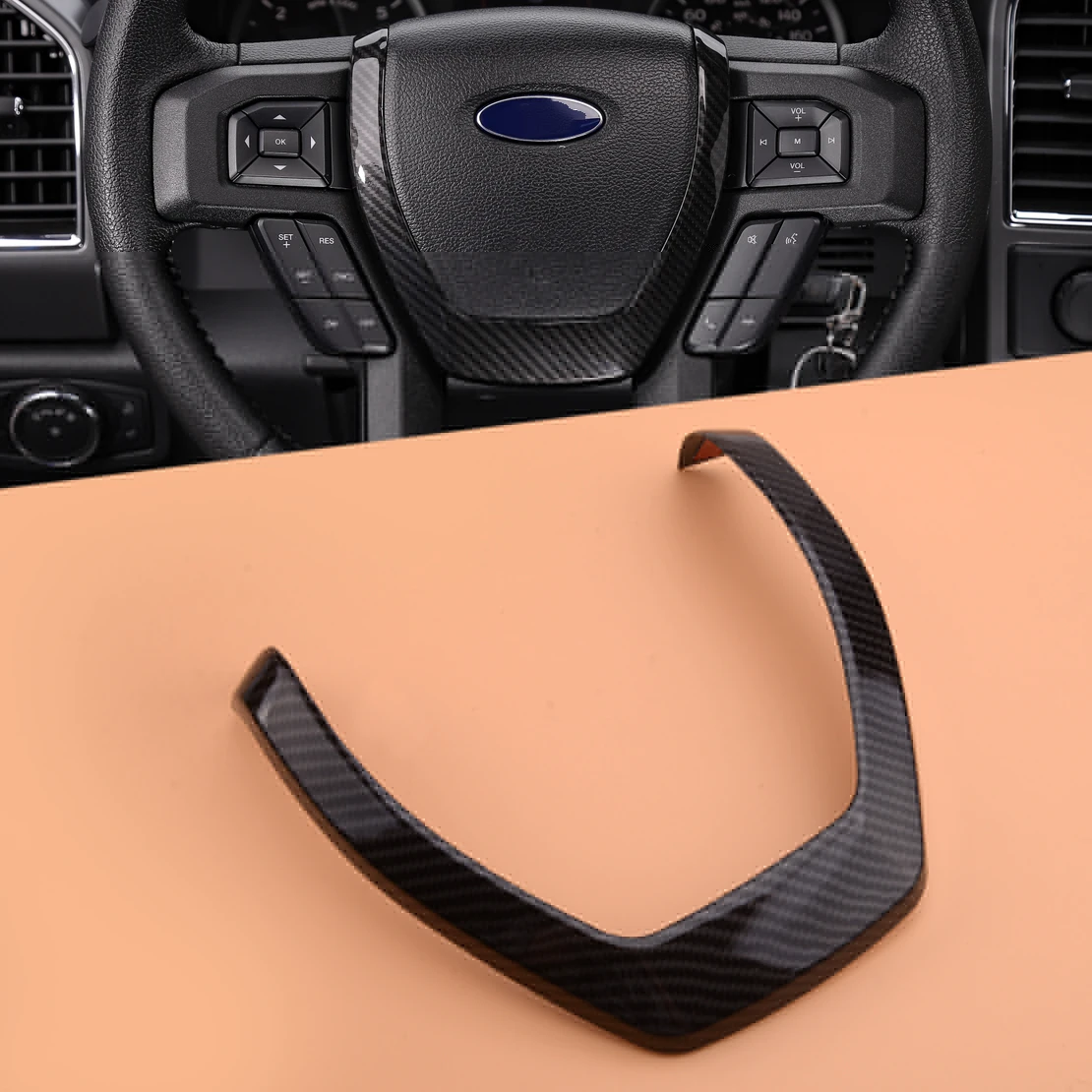 

ABS углеродное волокно стиль руль формовочная Панель рамка накладка подходит для Ford F150 2015 2016 2017 2018 2019