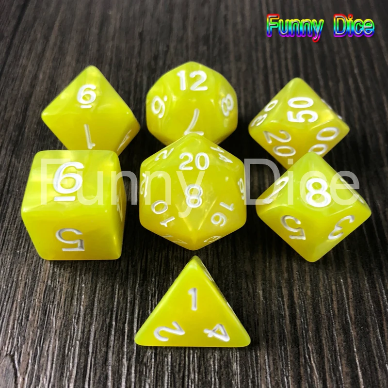 Светло-желтый Высокое качество, 7 шт./лот, набор игральных костей D4 D6 D8 D10 D12 D20, высокое качество, многогранные игральные кости с мраморным эффектом, игра DND Rpg, игральные кости, настольная игра - Цвет: Светло-желтый