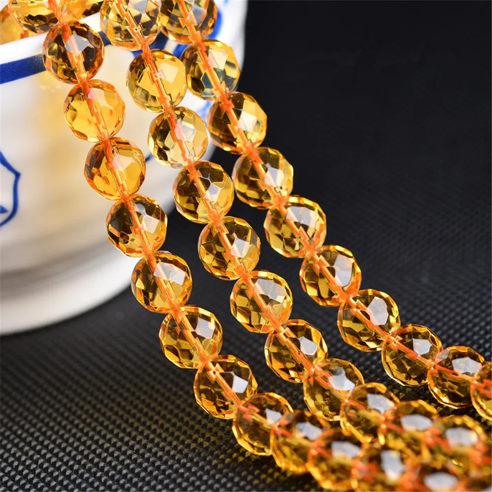 

Faceted High Quality Cultured Citrine Beads with 64 Facets 6mm-12mm NOT Dyed Smooth Polished Round 13.5 Inch Strand HJ37