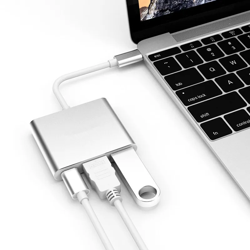USB C к адаптеру HDMI (поддержка 4K / 30 Гц) Тип поддержкой 3 в 1 конвертер для Macbook Mac Pro iMac и