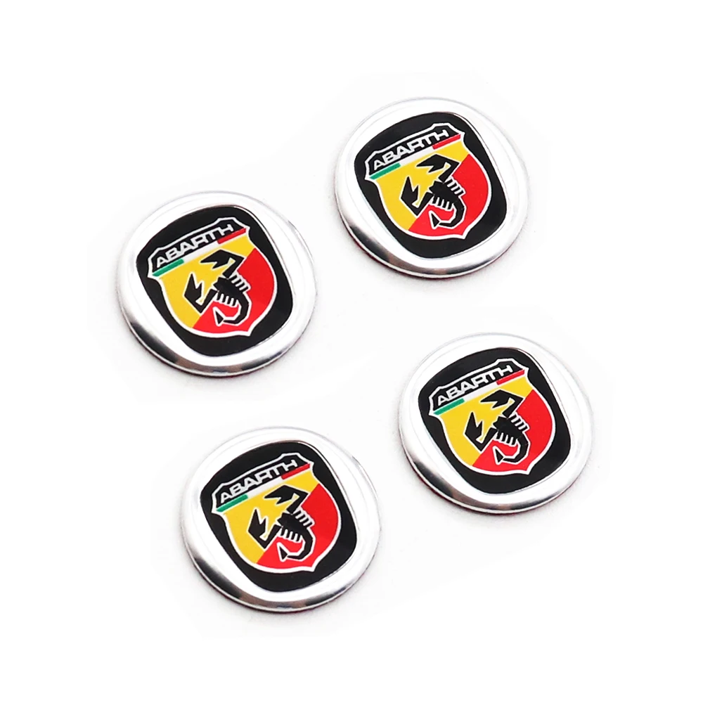 4pcs 14mm 3D Aluminum Car Logo Key Fob Decoration Emblem key badge sticker Auto Accessories For Abarth 124 125 500 695 5CC TC - купить по