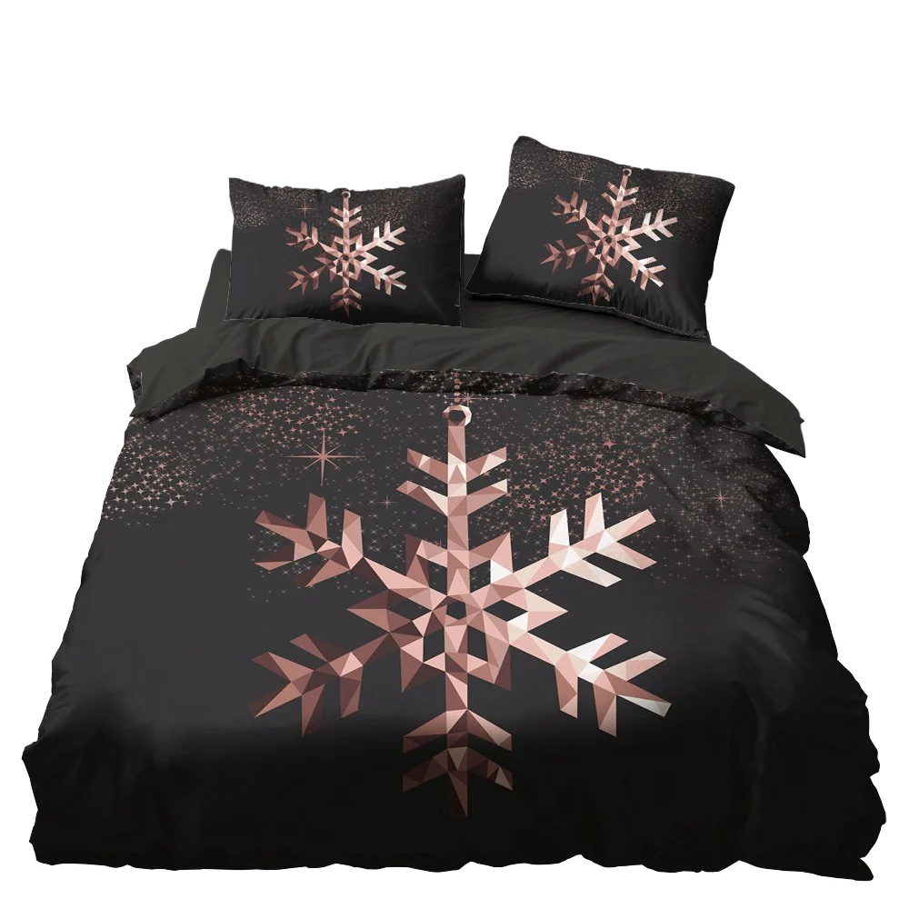 Черный комплект постельного белья розовая Снежинка Рождественский Декор для