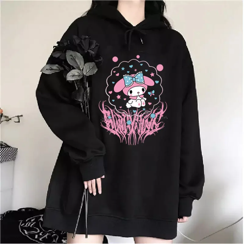 

Женская толстовка с капюшоном и принтом, Модный пуловер, новинка, черная Осенняя Свободная куртка с мультяшным рисунком, Повседневная Милая...
