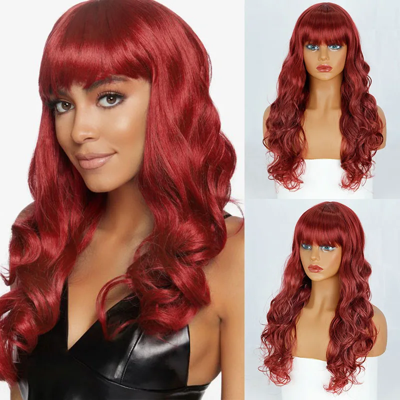 Длинные красные термостойкие парики Ombre синтетические для косплея водяные волны